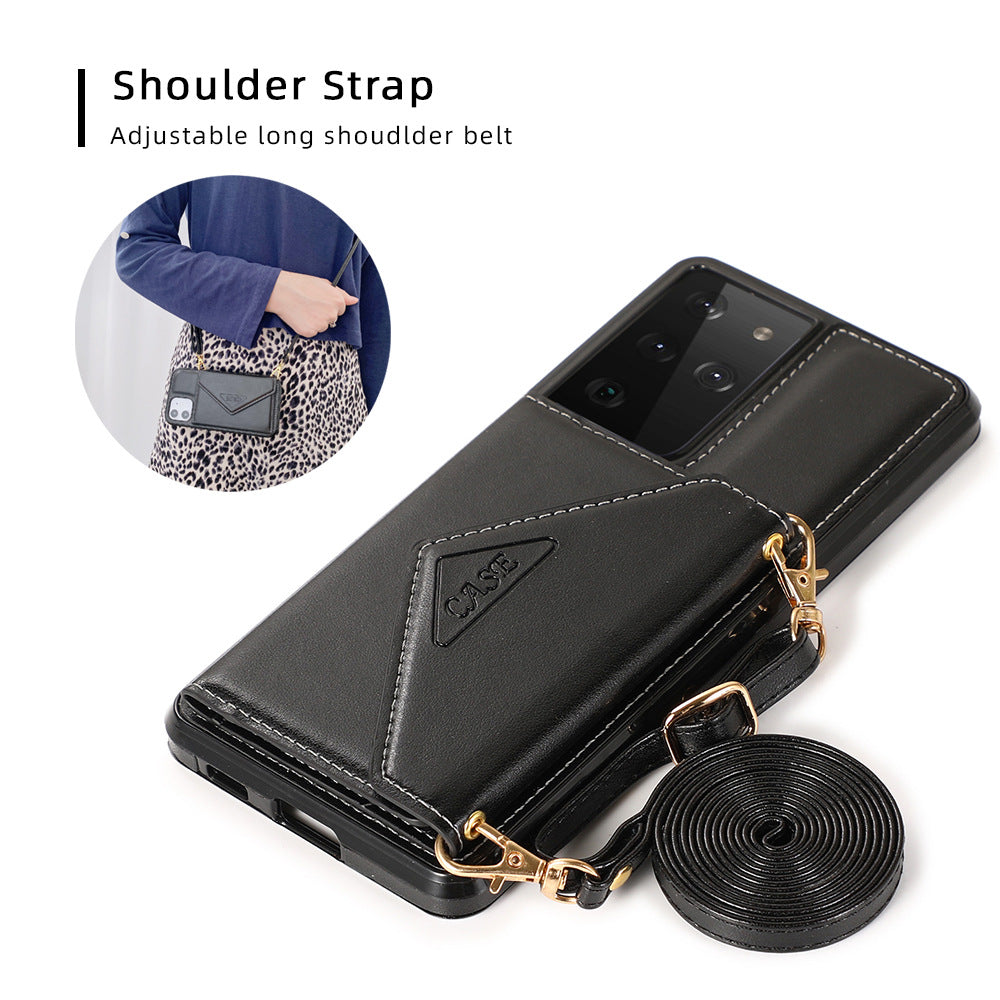 Leather case with cross belt for women compatible with - Samsung Smart Phones