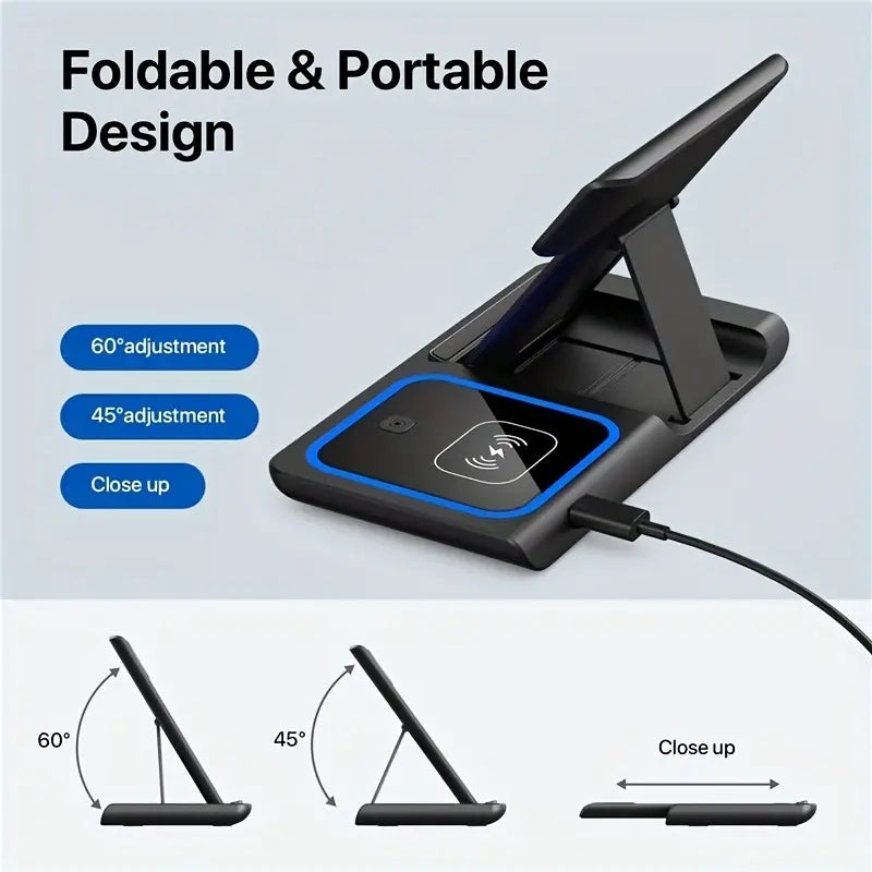 3 In 1 Wireless fast Charger Stand & Pad for iPhone 14 13 12 11 X iWatch 8 7 Air pods Foldable