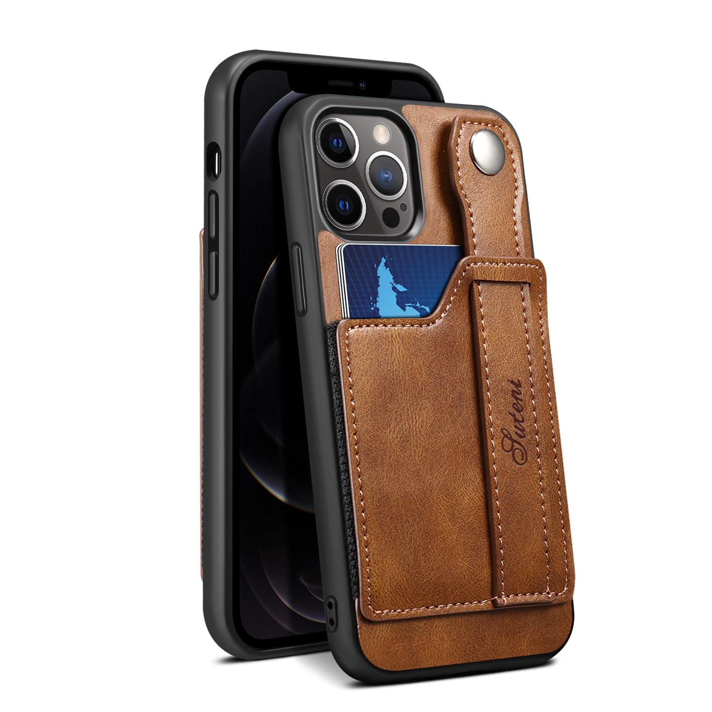 Leather protective Case for iPhone 14 pro Max-with credit card storage at the back
