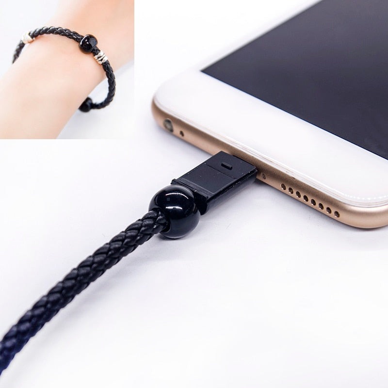 Smart Jewelry Beads Wrist Band USB Charging Fast Charger Data Cable for IPhone for Huawei TypeC Mirco USB Hand-knitted Bracelet