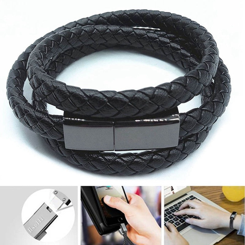 Portable Leather Mini Micro USB Bracelet Charger Data Charging Cable Sync Cord For iPhone6 6s Android Type-C Phone Cable