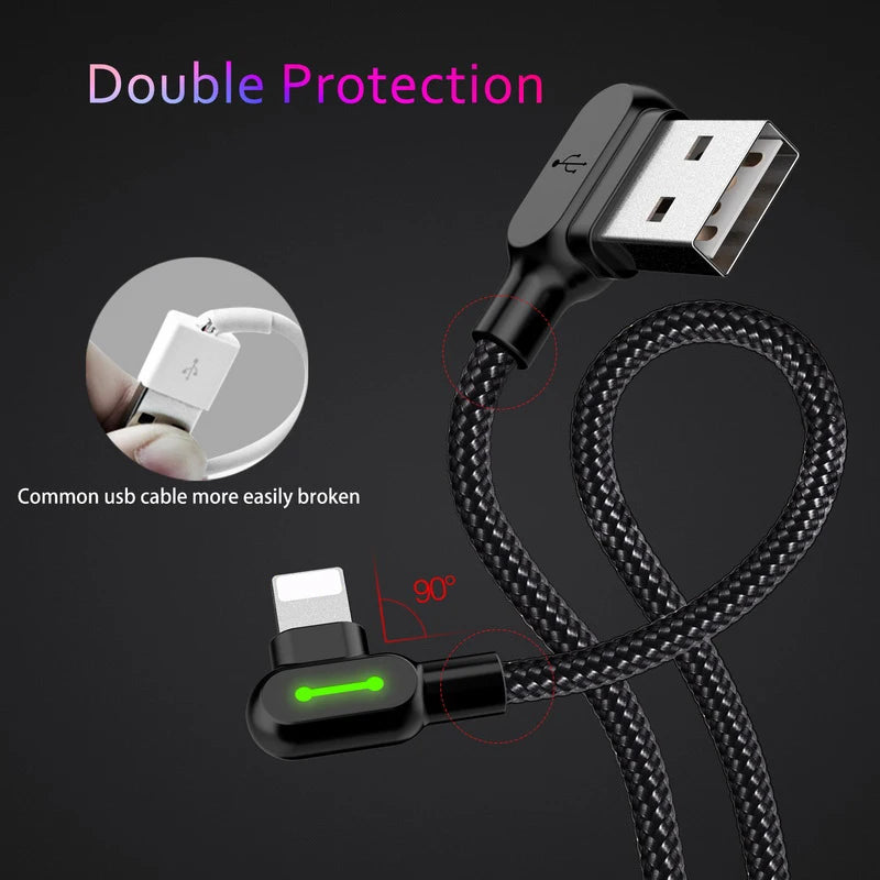 Type C Double elbow with light data cable for Samsung S8 Fabric Woven Charging Line for Huawei Mate 10 Data Cable