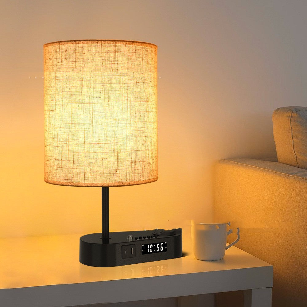 Fabric Table Lamp with Alarm Clock, Speaker & usb charging slots